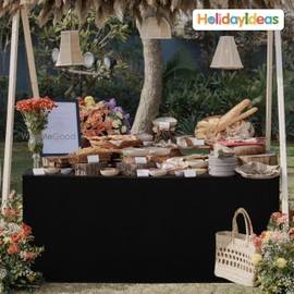 Fitted Black Rectangle Table Cloths 6ft Table Cover for Vendor Booth Display, Hotels, Banquet, Trade Show,30x96 Inch, 6 Pcs