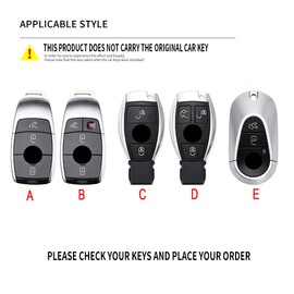 Ysbxitu 3 Buttons Zinc Alloy and Leather Smart Key Fob Cover with Keychain Remote Key Shell Case Compatible with Benz W177 W247 W205/S205/C205/A205 Key Sleeve Key Holder-Long Keychain Black