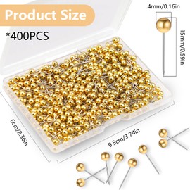 Shpucise 400Pcs World Map Push Pins Round Drawing Pins, Travel Map Small Thumb Tacks, Marking Pushpins for Cork Board Notice Bulletin Picture Photo Home Office School Craft DIY (Gold)