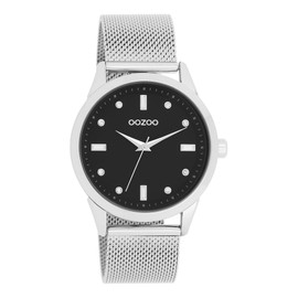 Oozoo Timepieces Women's Watch, Women's Watch with Leather Strap, High-Quality Watch for Women, Elegant Analogue Women's Watch in Round, silver/black, Bracelet