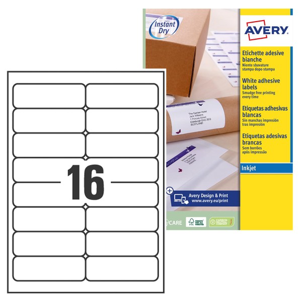 Avery Printable, Customisable Address Mailing Labels, Inkjet Printers, 16 Labels