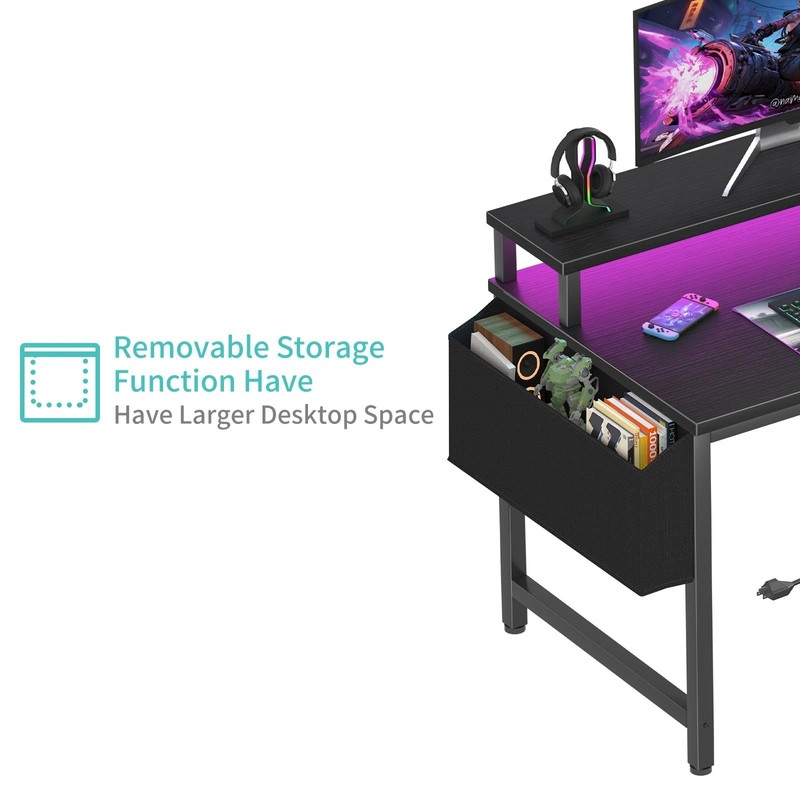 Lufeiya Small Desk with Power Outlets and LED Lights, 32