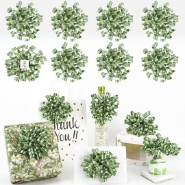 LiBongTa 5'' Sage Green Bows Curly Ribbon Bows for Gift Wrapping, Satin Bows with Double-Sided Tape, Self Adhesive Bows for Party, Wedding, Birthday Decor, Premade Bows for Crafts, Wine Glasses-8 PCs