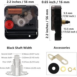 TIKROUND Youngtown 12888 Movement for Clock Repair Replacement 13.5mm (17/32 inch) Shaft Length 5.5mm (7/32 inch) Thread Length.(Black Shaft)