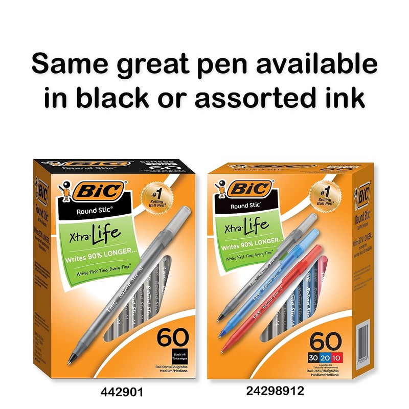 70 x BIC Xtra Life Round Stic Ballpoint Pens, Medium