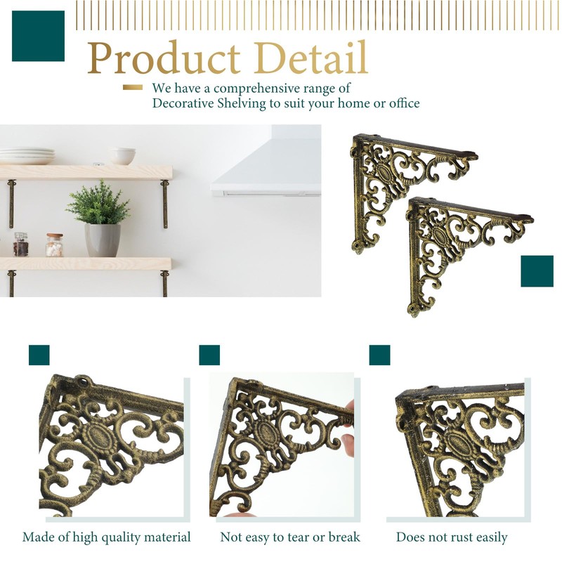 Lounsweer 8 Pcs Heavy Duty Antique Brass Shelf Brackets 8''