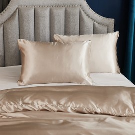 GraceVally Duvet Cover, 3-Piece Set, Single, Stylish, Bedding Cover Set, Cool Feel, Duvet Cover, Slippery, Fitted Sheet, Shiny, Silk, Solid, Breathable, Moisture Wicking, Gold Pink