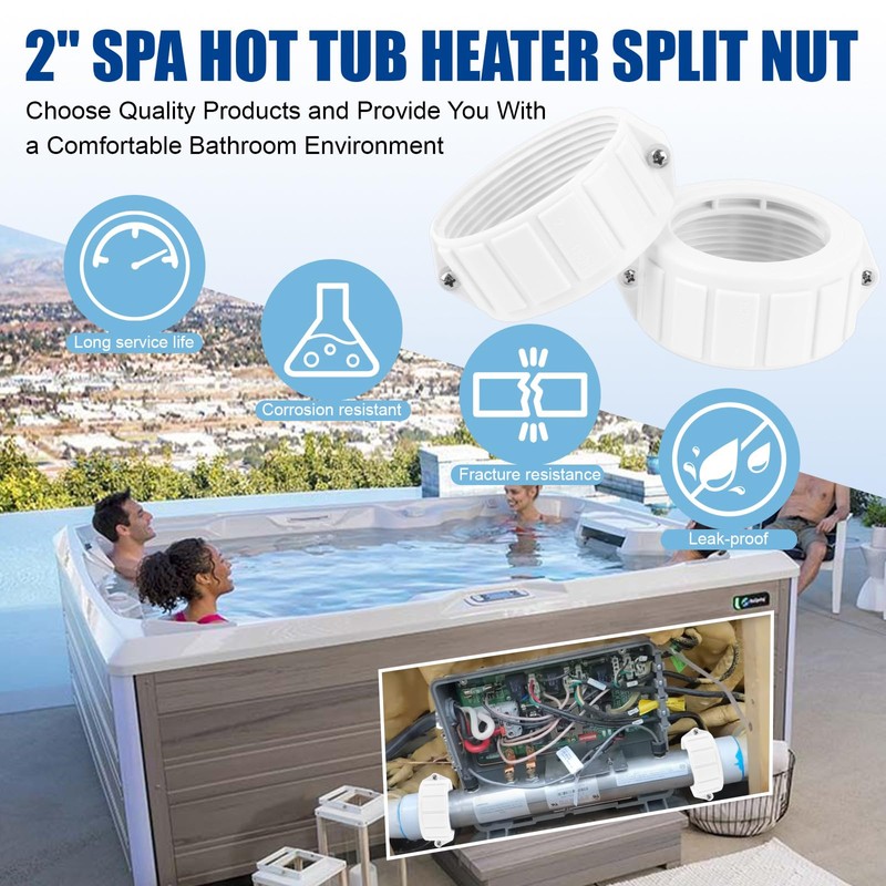 2" Spa Hot Tub Heater Split Nut Unions with Screw