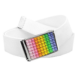 Build A Belt 1.25" Wide Rainbow Rhinestone Flip Top Belt Buckle with Canvas Web Belt (Girls Small White)