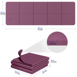 Readaeer Foldable Yoga Mat for Travel Folding Yoga Mat 6mm Thick with Carrying Bag, Non-Slip TPE Exercise Pilates Mat for 72" L x 24" W x 0.24 Inch