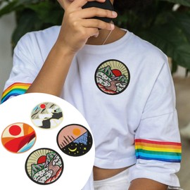 EXCEART 4pcs Sunrise Sunset Patch Embroidered Mountain Patch Funny Decorative Repair Applique Badge Iron On Sew On Emblem for DIY Clothes Dress Hat Jeans Embellishments