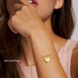 TempBeau Women's Bracelet with Heart Pendant, Bracelets Women's Bracelet Made of Stainless Steel for Mum Wife Girlfriend Bracelet Women's Bracelet Girlfriends Gift for Birthday Mother's Day, 16-21 CM