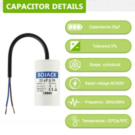 BOJACK CBB60 20uF 450V 50/60HZ Starting Capacitor, SH Motor Operating Capacitor, AC Motor Capacitor, with Wire