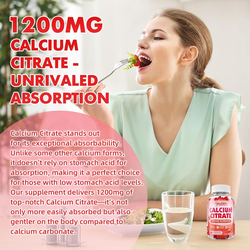 Calcium Citrate Gummies 1200 mg, Calcium Supplement for Women &