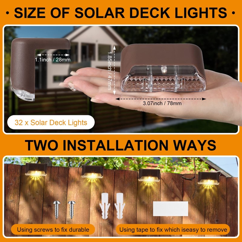 Geelin 32 Pcs Solar Deck Lights Outdoor, Waterproof LED Solar
