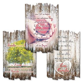 Kreative Feder Set of 3 Decorative Wooden Signs with Saying | Wall Picture Family Love | Shabby Chic Country House Style | Wall Decoration 30 x 20 cm