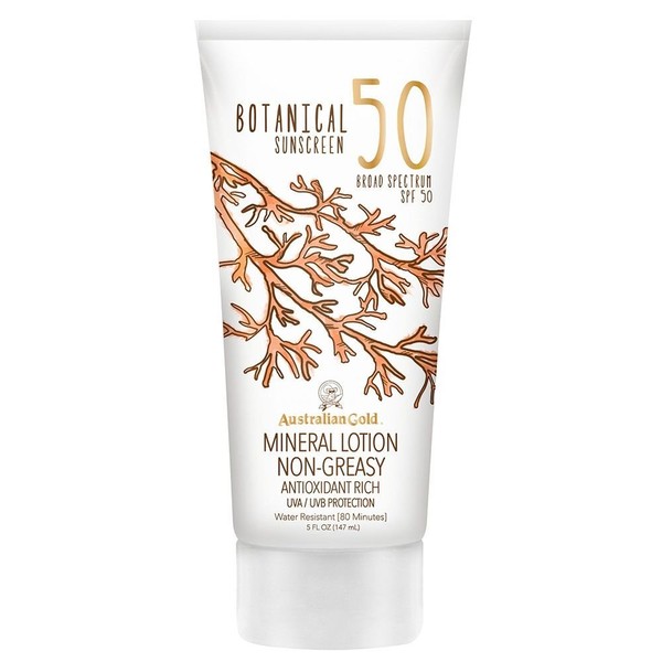 Australian Gold Botanical Sunscreen Mineral Lotion SPF 50, 5 Ounce | Broad Spectrum | Water Resistant