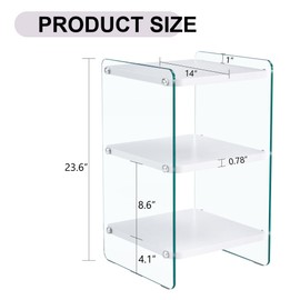 Udorich Stylish and Functional Triple Layer Bedside Table with MDF Top and Glass Legs, Living Room or Office