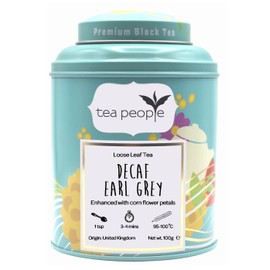 Tea People Decaf Earl Grey, Loose Leaf Flavoured Black Tea In A Tin Caddy, 100g