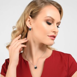 Namana Double Disc Silver Earrings for Women. 925 Sterling Silver Earrings for Women with Black and White Cubic Zirconia Gemstones. Women's Stud Earrings Gift Box, Sterling Silver