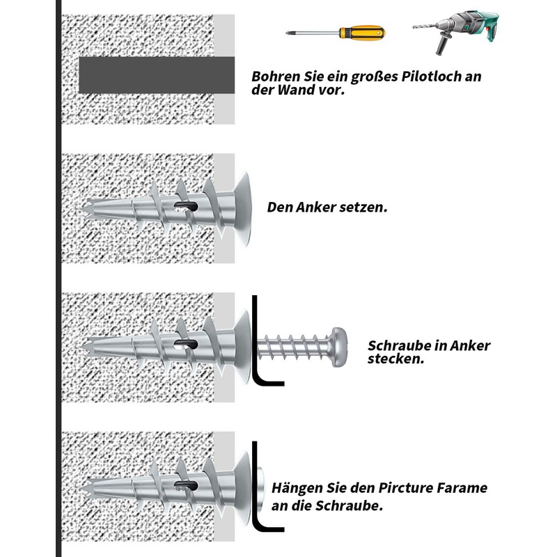 Pack of 100 Plasterboard Anchors and Rounded Head Screws for