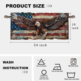 HDESDIS 1 Panel Retro Rustic USA Flag Valance for Windows, Patriotic Bald Eagle Bird Rod Pocket Valance Curtains Home Decor Window Treatment for Kitchen/Living Room, 54" X 18"