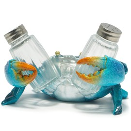 Hodao Sea Crab With Salt and Pepper Shaker Figurines Decoration Crab Set with Holder Figurine for Beach Bar or Tropical Kitchen Decor Crab Sculptures & Table Decoration by Home Gifts (Blue)