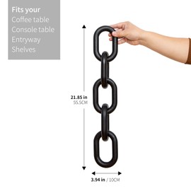 Decorative Wooden Chain Link, 21.85 x 3.94 inches, Modern Home Decor for Coffee Table, Console, Entryway (Black)