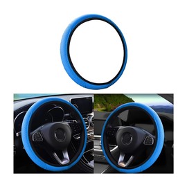 Leather Car Steering Wheel Cover, Elastic, Breathable Anti-Slip, Universal 15 inch, Steering Wheel Cover for Men Women (Blue)