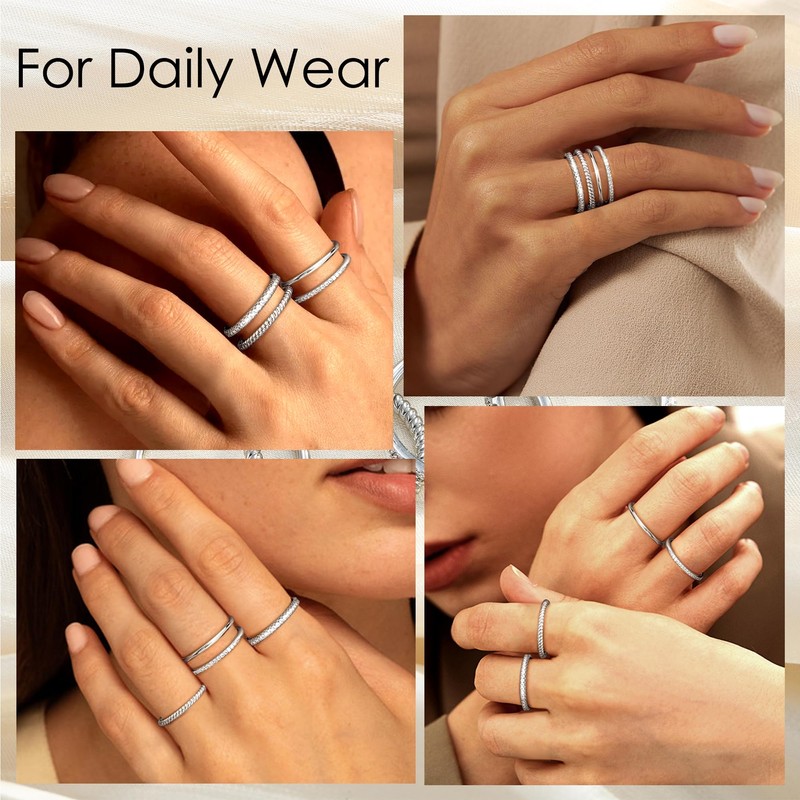 Florideco Stackable Silver Rings for Women - Silver Plated Stackable