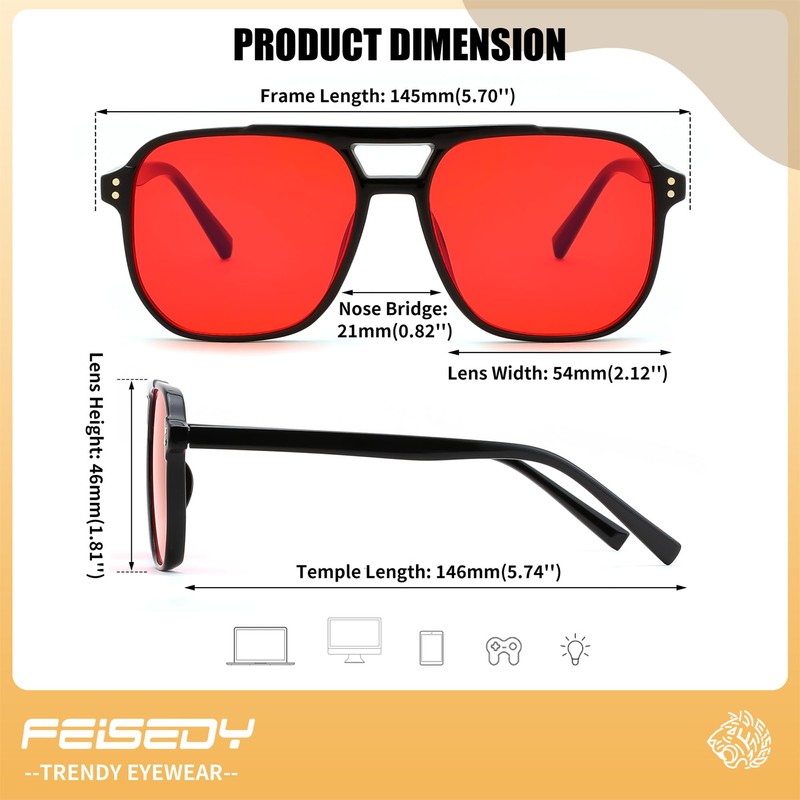 FEISEDY Retro 70s Blue Light Filter Glasses 99.99% Blue Light