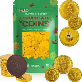 Fruidles St. Patrick's Pirate Design Belgian Milk Chocolate Coins, Kosher Certified Dairy, Non GMO (100 Coins)