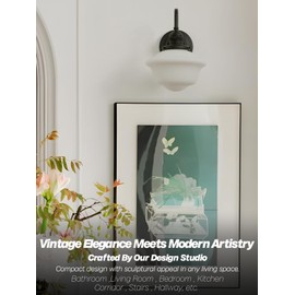 Teqinchy Vintage Wall Sconce Light Hardwire Black Bathroom Vanity Light with Frosted Milk White Gyro Glass Shade Modern Farmhouse Wall Lamp Fixture for Bathroom Mirror Living Room Bedroom Indoor