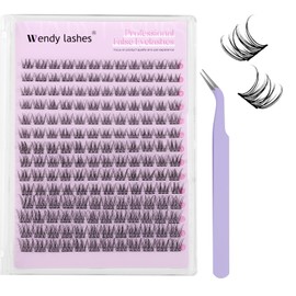 DIY D Curl Lash Clusters Individual Cluster Lashes Kit 9-12 mixed Wispy Lashes-kit Soft Set with Eyelash tweezers by WENDY LASHES（SLYW-07-D-912-Kit）