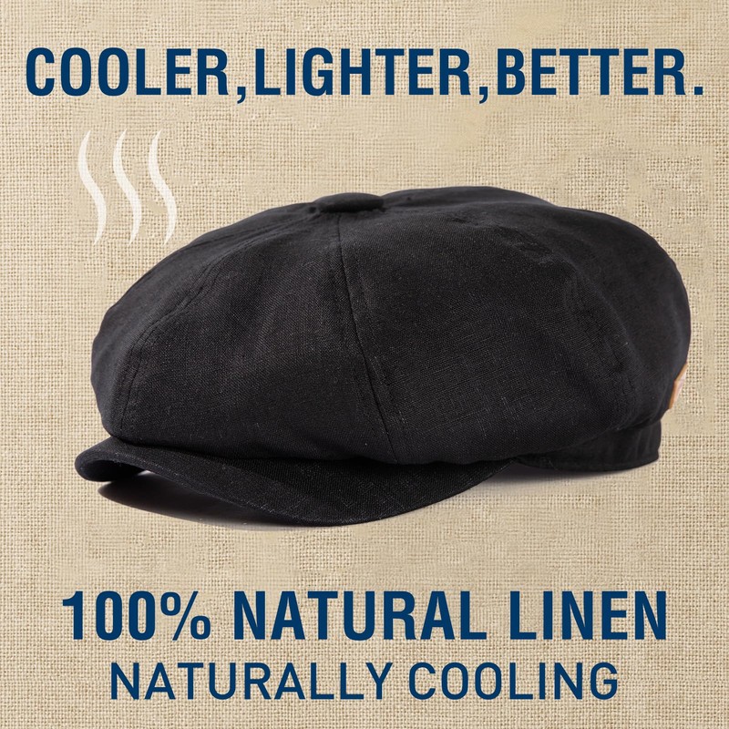 L/XL 100% Linen Big Extra Large Heads Men's 8 Panel