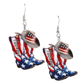American Flag Wooden Dangle Earrings 4th of July Patriotic Bow Drop Earrings Vintage Western Independence Day Earrings Gifts Jewelry for Women-Boot