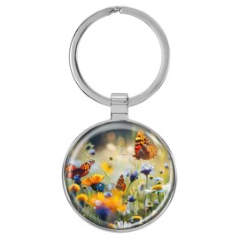 Enthoozies Butterflies in Flowers Meadow Domed Keychain Backpack Pull - 1.5 x 3 Inches V4