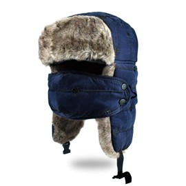 Unisex Trooper Hat, Warm Thick Winter Hats Ear Flap Trapper Hat with Windproof Mask for Skiing, Hiking, Skating and Climbing (Dark Blue)