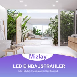 Mizlay LED Recessed Spotlights 230 V 25 mm Flat Cool White 6000 K Set of 12 LED Spotlights 5 W IP44 Cool White 75-90 mm LED Outdoor Recessed Spotlight LED Ceiling Light White Round Wet Room Bathroom