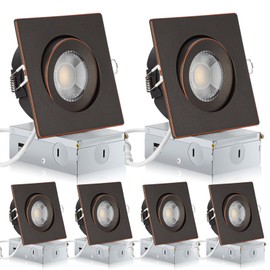 KnLnny Ware Oil Rubbed Bronze Recessed Lighting Square 4 inch 6 Pack,Canless Gimbal Recessed Lights,dimmable, 5CCT Selectable,9W 750LM