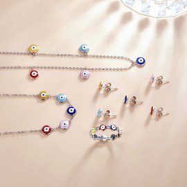 Blue Evil Eye Rings, Shysnow Solid S925 Silver Turkish Pink Evil Eye Thumb Ring Simple Nazar Ring for Women Men, Size 7