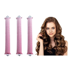 KONFEN Satin Hair Rollers Without Heat, Pack of 3 Heat-Free Velvet Curlers with Hooks for Most Hair Types, Casual in Bed, DIY Styling Curlers for Heat-Free Bun Bons (Pink)