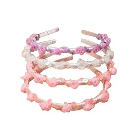 Floral Rose Headband For Girls Kids As Wedding Flower Girl Hair Accessory For Party Bags Birthday Gift (Silver)