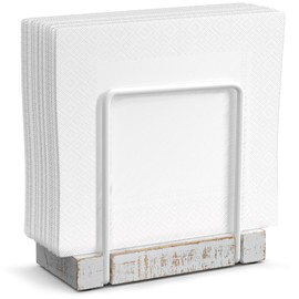 Napkin Holder for Table, Wood Iron Standing Napkin Dispenser for Dining Table Farmhouse Cocktail Picnic Rustic Wood Holders All Kitchen Dining Room Decor White & Farmhouse White