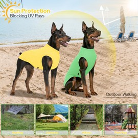 Kickred 2 Pack Dog Shirts, Summer Pet Sleeveless Vest, Breathable Dog Clothes, Stretchy Tank Top T-Shirts for Large Medium Dogs, Grass Green+Lemon Yellow (M)
