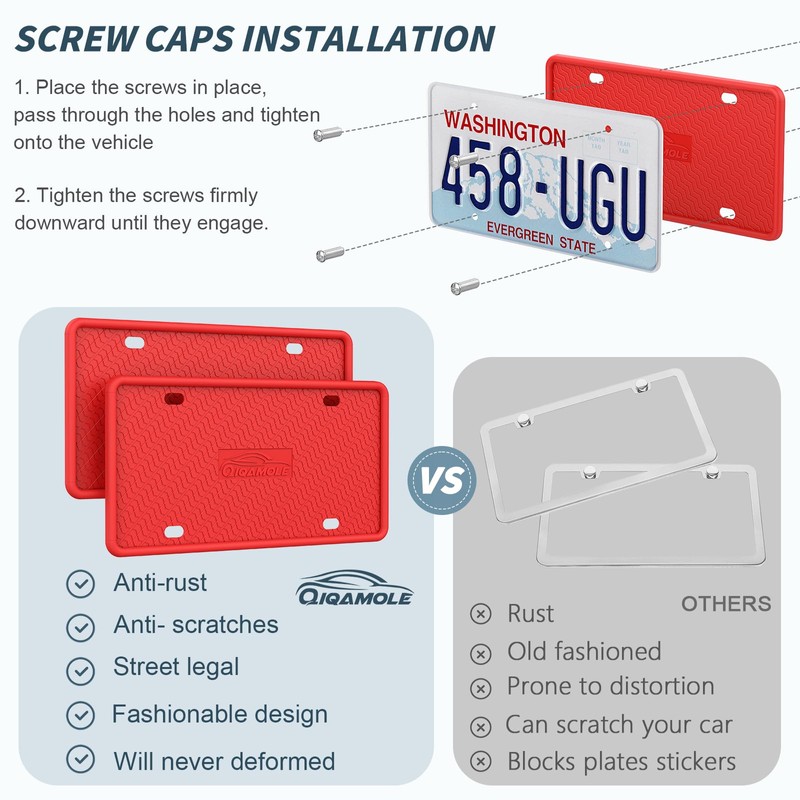 QiqaMole Silicone License Plate Frames, License Plate Holder for US