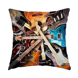 Swono Music Throw Pillow Cover Instruments Kinds of Guitar Musical Theme Decorative Pillow Case Home Decor Square 16x16 Inches Pillowcase