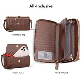 nuoku Wallets for Women Crossbody Credit Card Slots Clutch Purse with RFID Blocking Large Capacity Wristlet, Coffee2