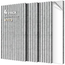 Keemute 4-Pack Bilayer Acoustic Wall Panels Large Self-adhesive, 47.2” * 23.6” * 0.71” Soundproof Wall Panel, Acoustical Barrier of Polyester Fiber, Decorative Panels for Home&Office,Grey+Grey