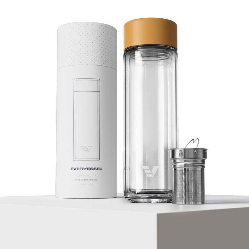 EVER VESSEL Glass Multi Tea Infuser Bottle 14oz - Double